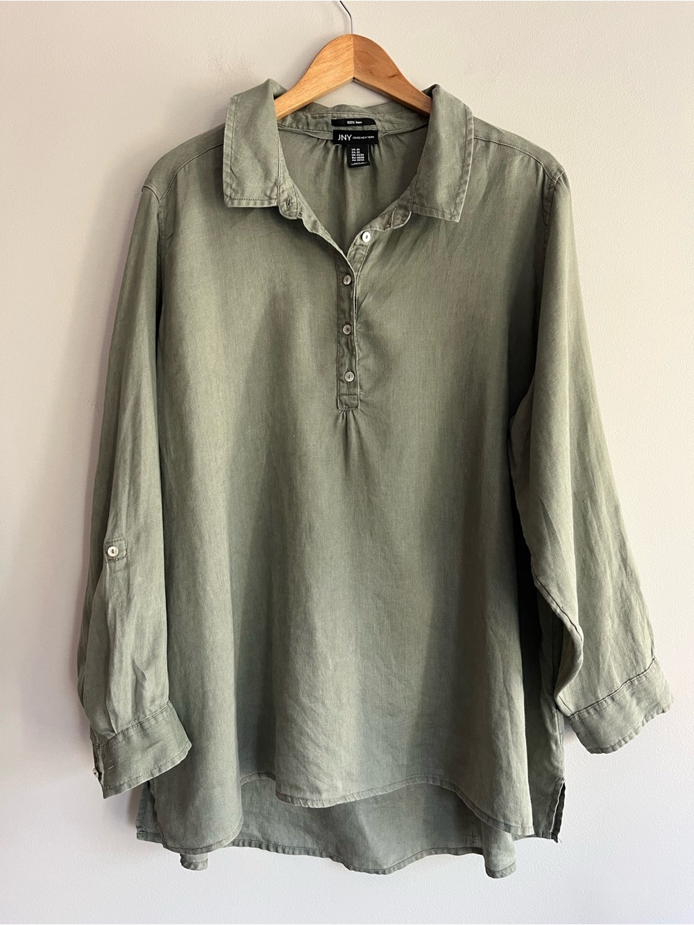 JNY Jones New York Olive Green Linen Popover Shirt 2X